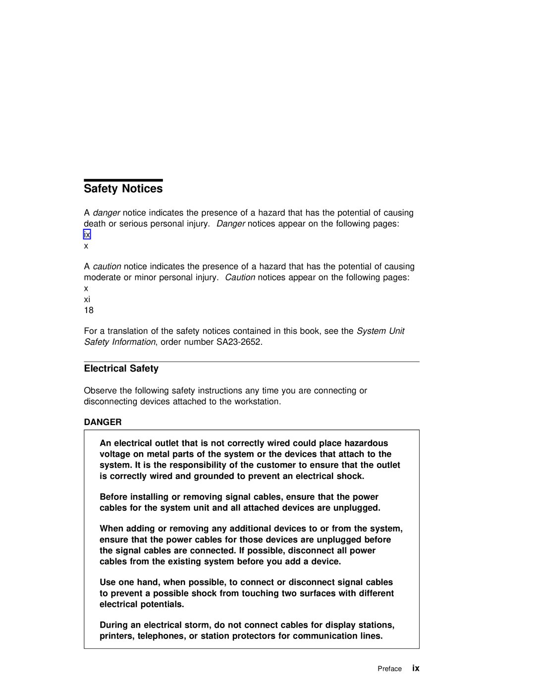 IBM H80 Series manual Safety Notices, Electrical Safety 