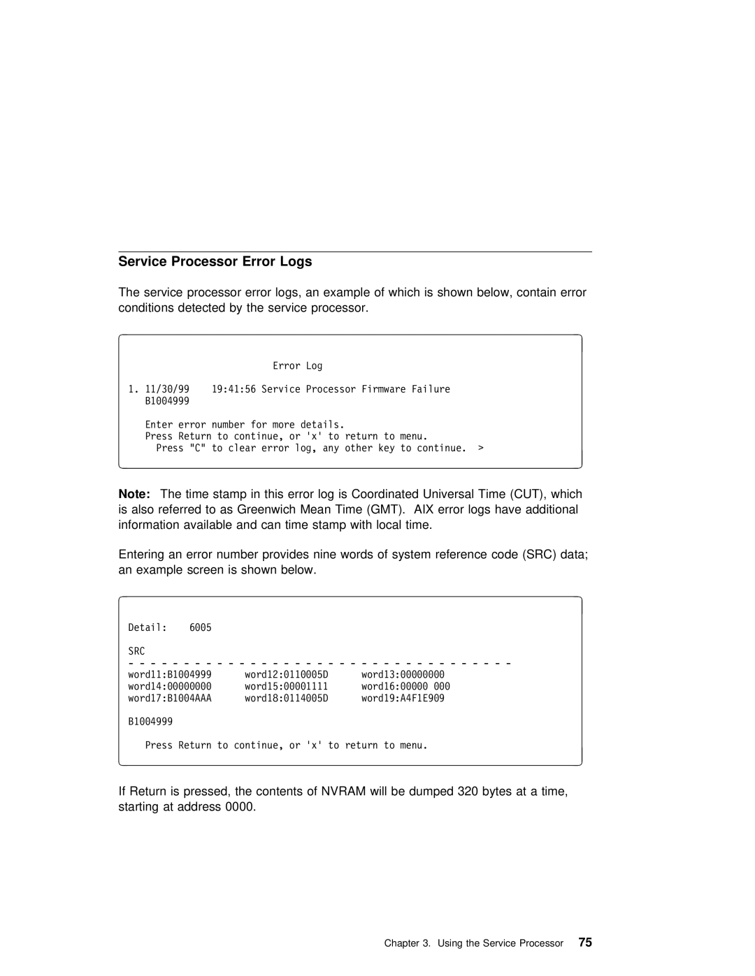 IBM H80 Series manual Service Processor Error Logs, Src 