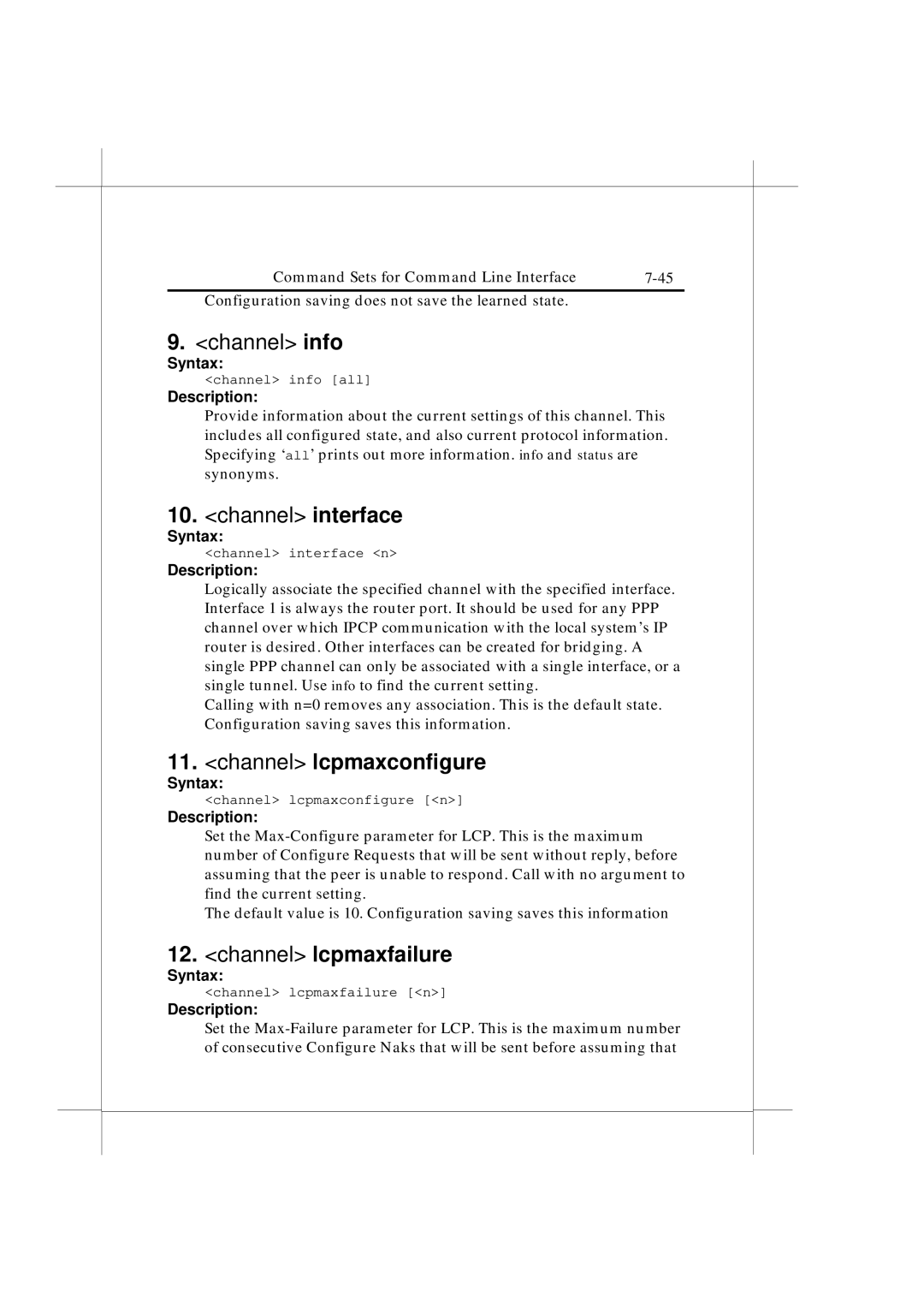 IBM Heritage user manual Channel lcpmaxconfigure, Channel lcpmaxfailure 