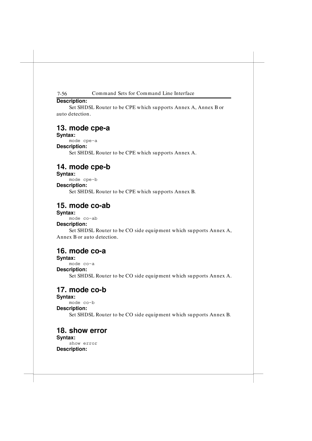 IBM Heritage user manual Mode cpe-a, Mode cpe-b, Mode co-ab, Mode co-b, Show error 