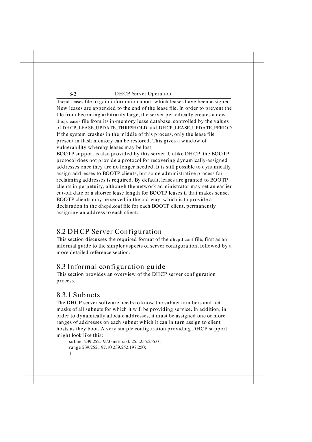 IBM Heritage user manual Dhcp Server Configuration, Informal configuration guide, Subnets 