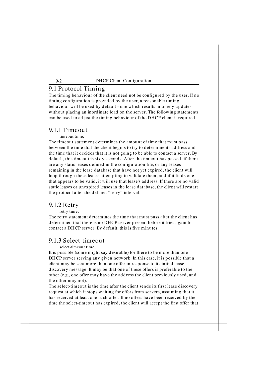 IBM Heritage user manual Protocol Timing, Timeout, Retry, Select-timeout 