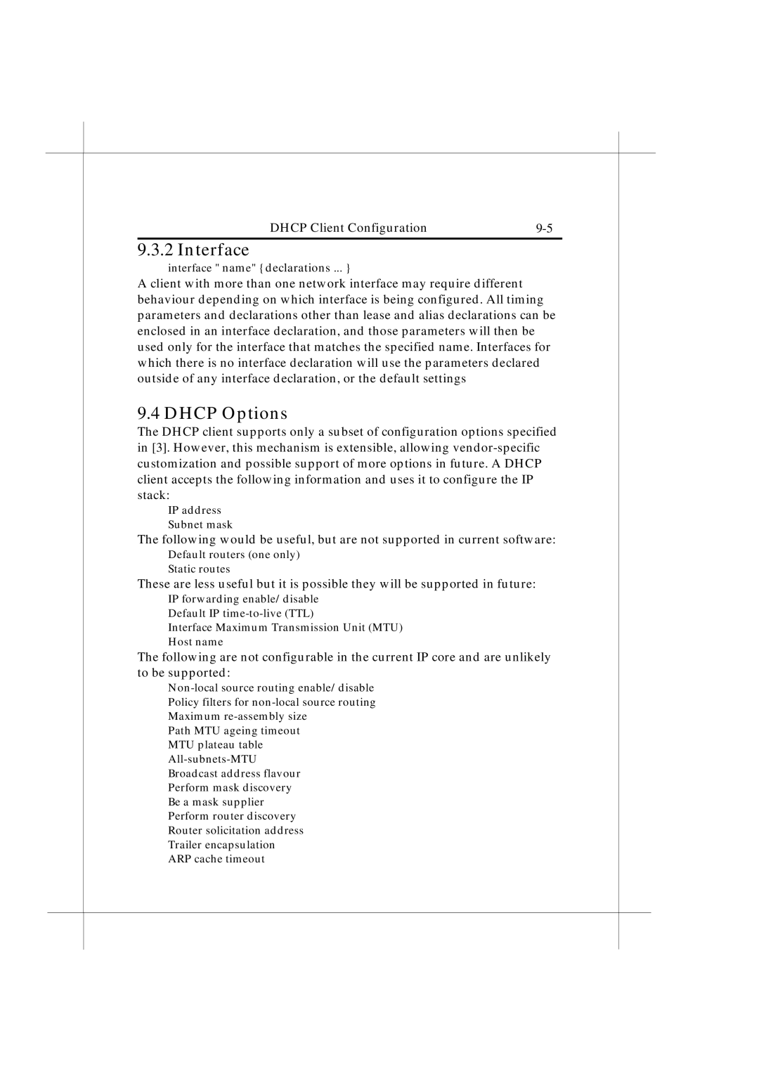 IBM Heritage user manual Interface, Dhcp Options 