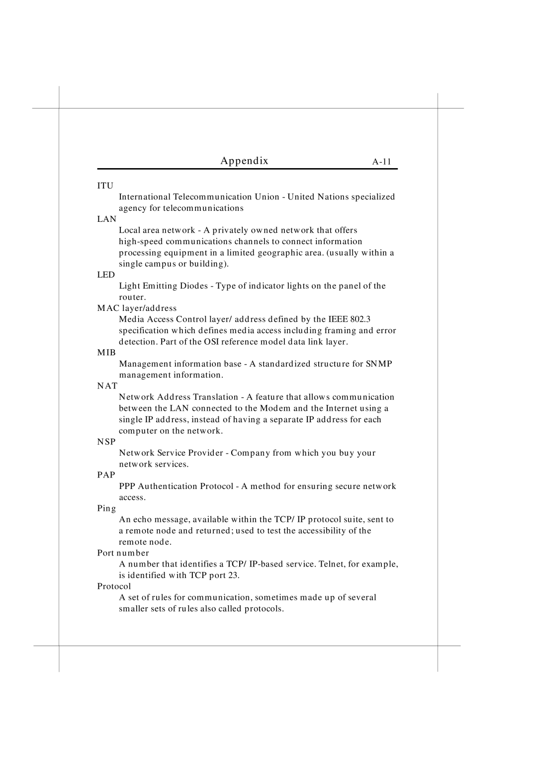 IBM Heritage user manual MAC layer/address, Ping, Port number, Protocol 