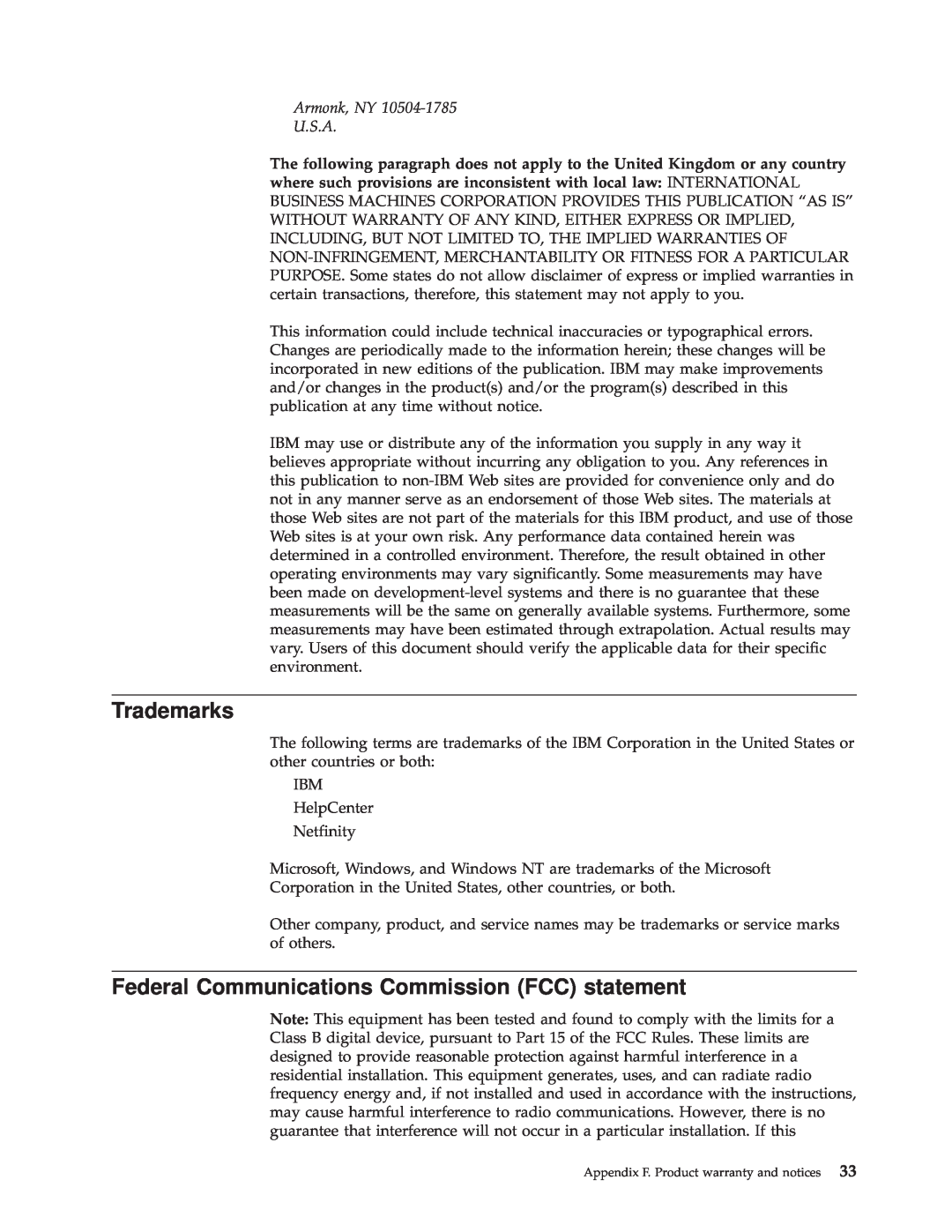 IBM HH LTO manual Trademarks, Federal Communications Commission FCC statement 