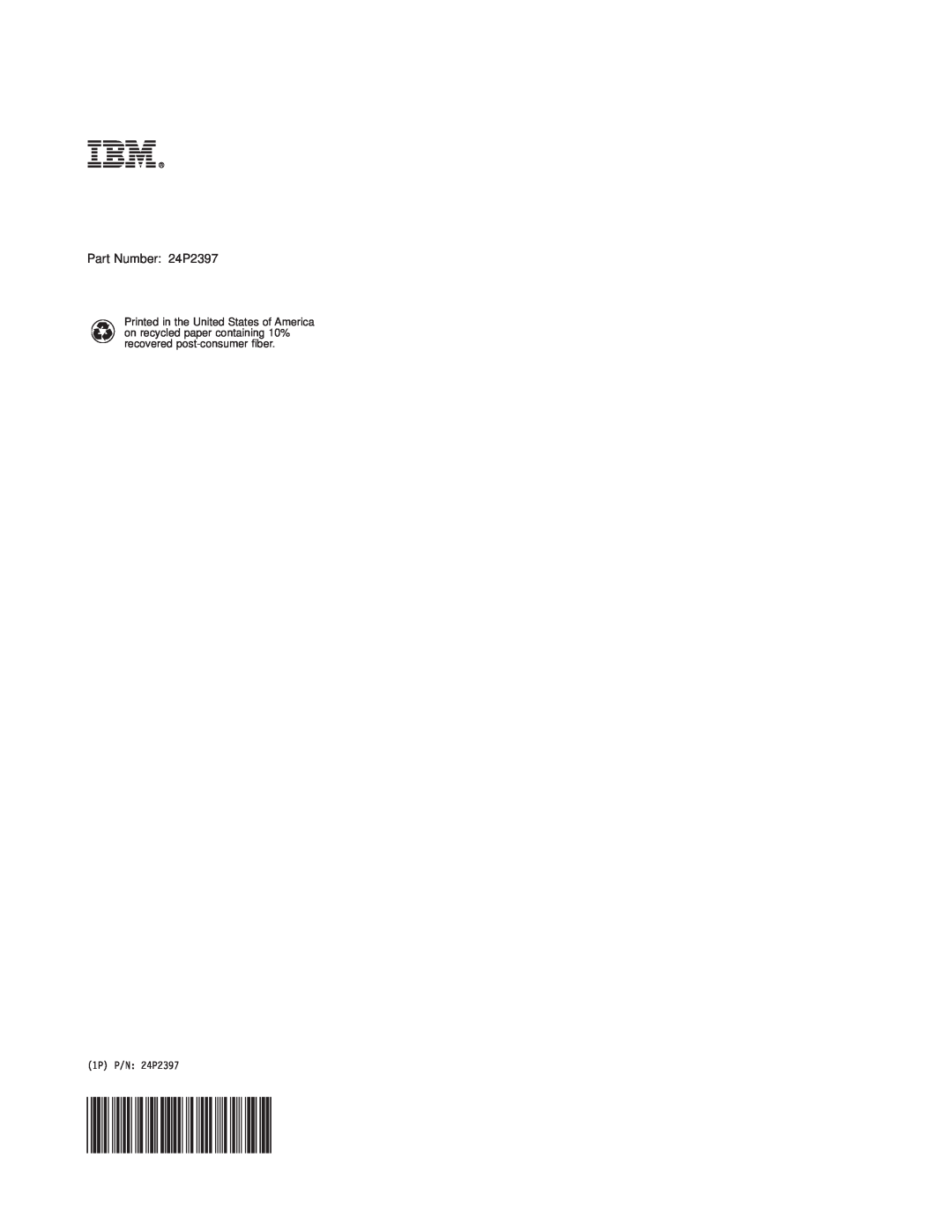 IBM HH LTO manual Part Number 24P2397, 1P P/N 24P2397 