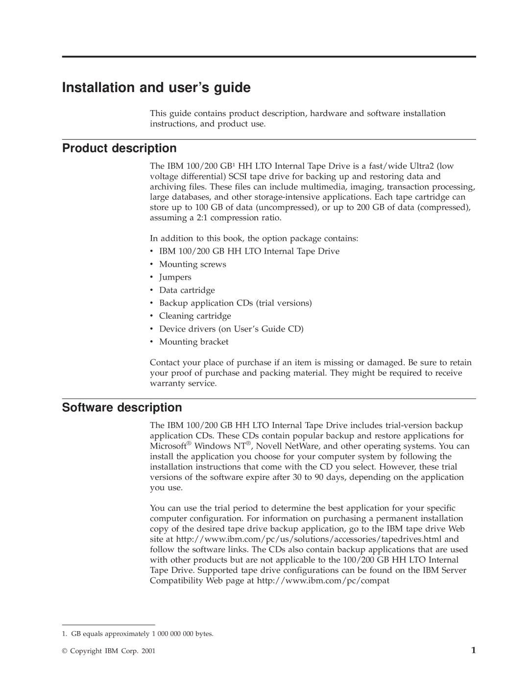 IBM HH LTO manual Installation and user’s guide, Product description, Software description 