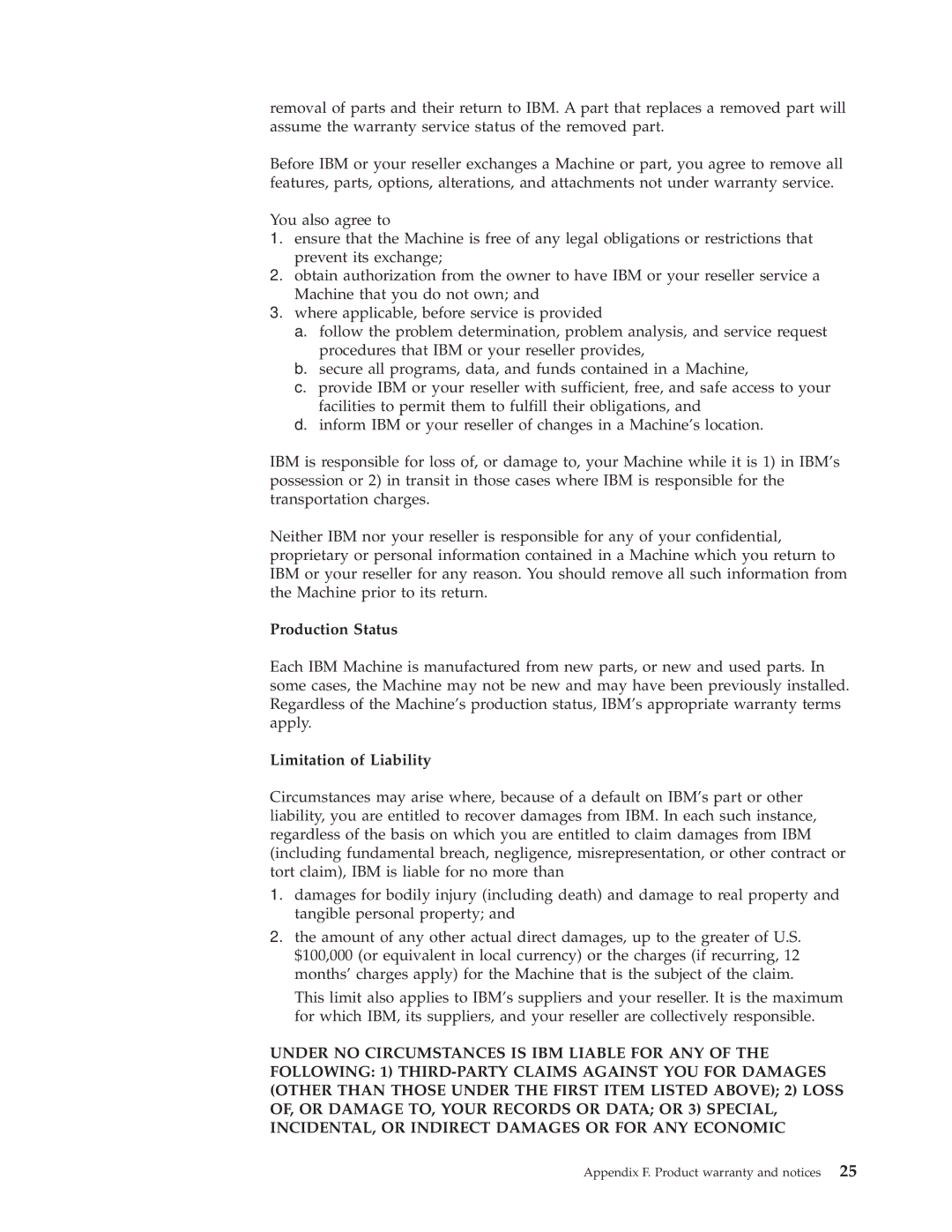 IBM HH LTO manual Production Status, Limitation of Liability 