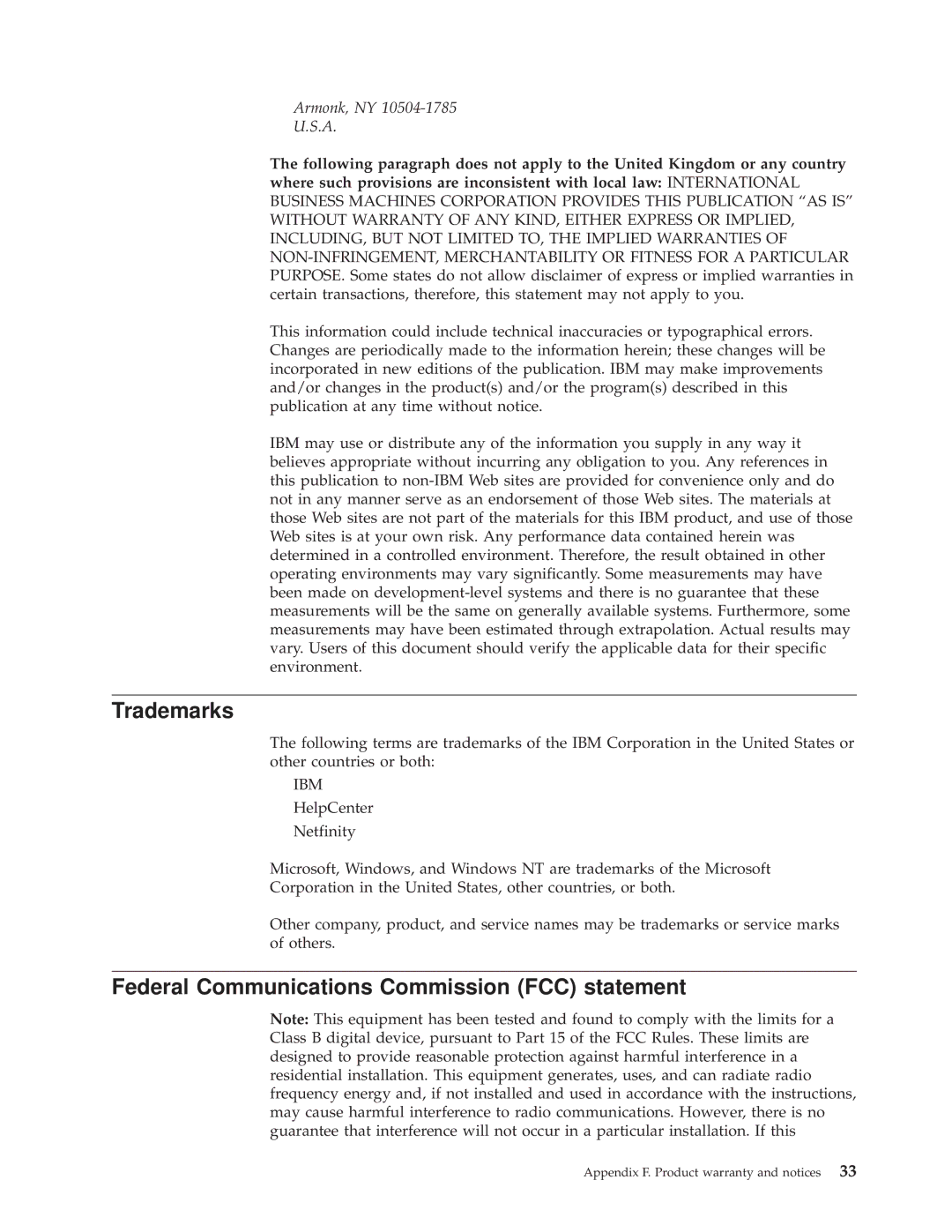 IBM HH LTO manual Trademarks, Federal Communications Commission FCC statement 