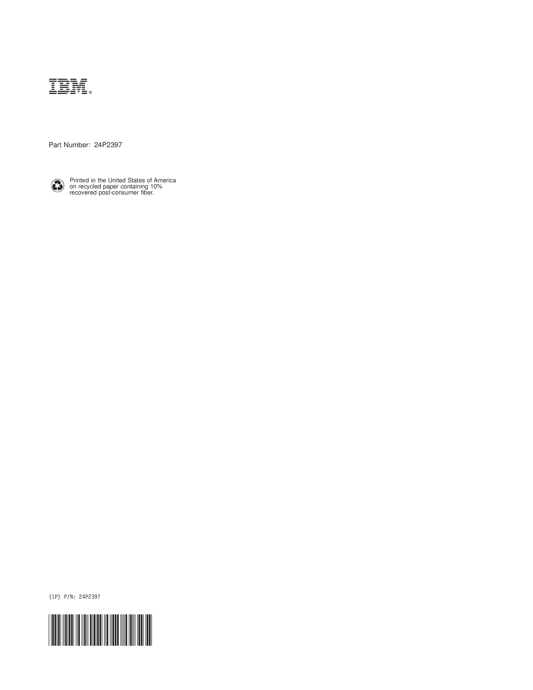 IBM HH LTO manual Part Number 24P2397 