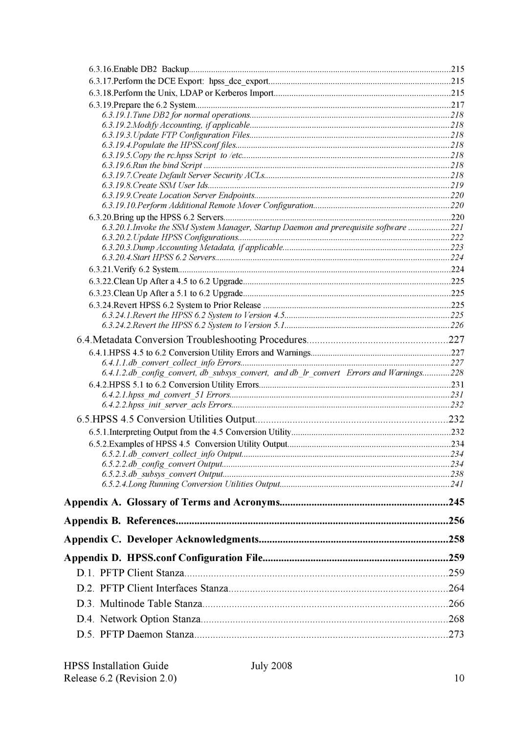 IBM HPSS manual Metadata Conversion Troubleshooting Procedures 227, Hpss 4.5 Conversion Utilities Output 232 