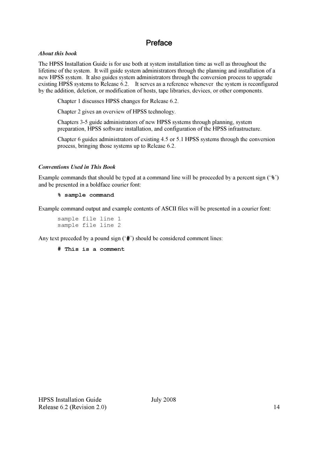 IBM HPSS manual Preface, Sample command, # This is a comment 