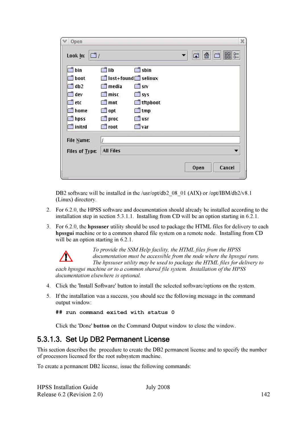 IBM HPSS manual Set Up DB2 Permanent License, Hpss Installation Guide July Release 6.2 Revision 142 