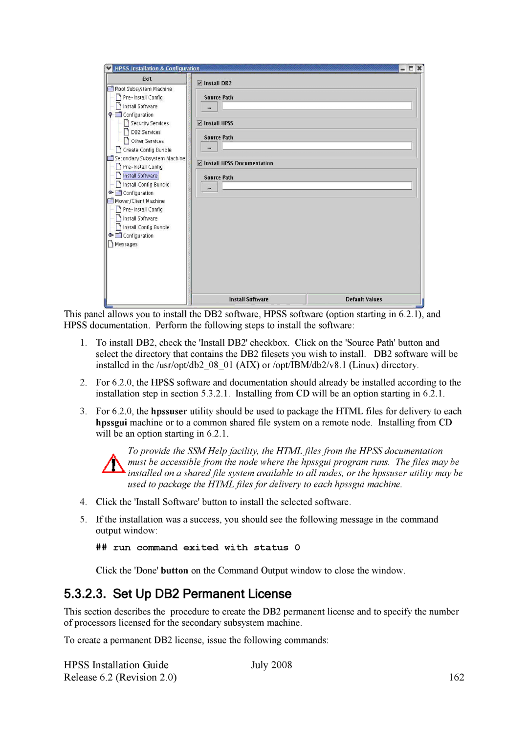 IBM HPSS manual Set Up DB2 Permanent License, Hpss Installation Guide July Release 6.2 Revision 162 