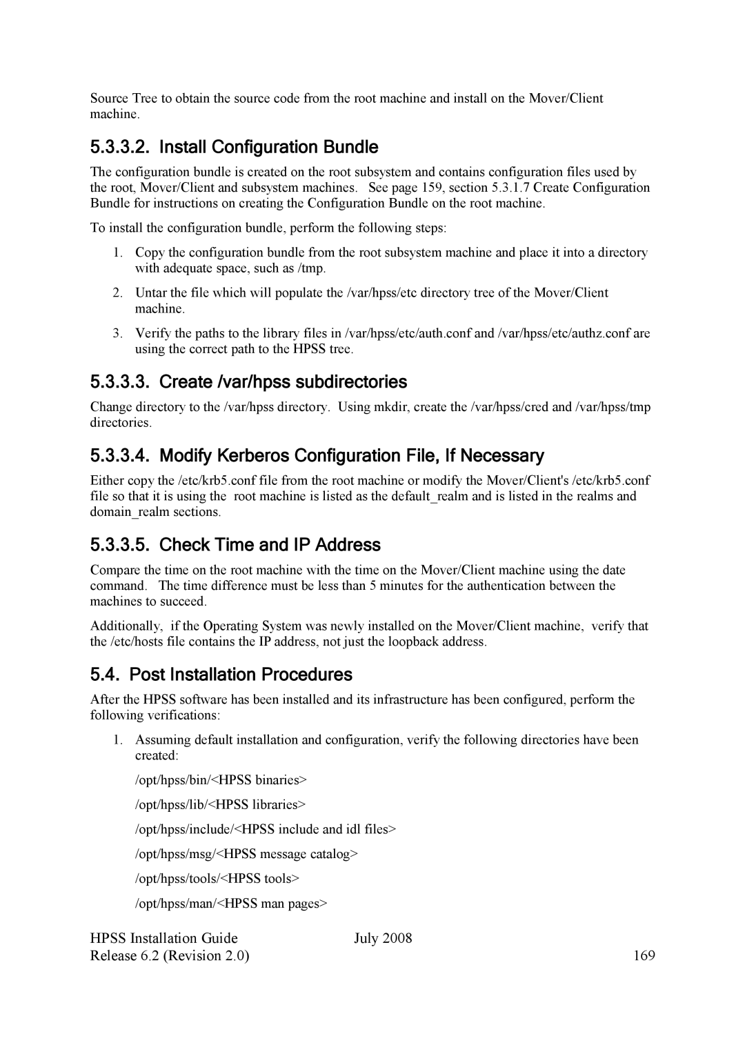 IBM HPSS Create /var/hpss subdirectories, Modify Kerberos Configuration File, If Necessary, Check Time and IP Address 