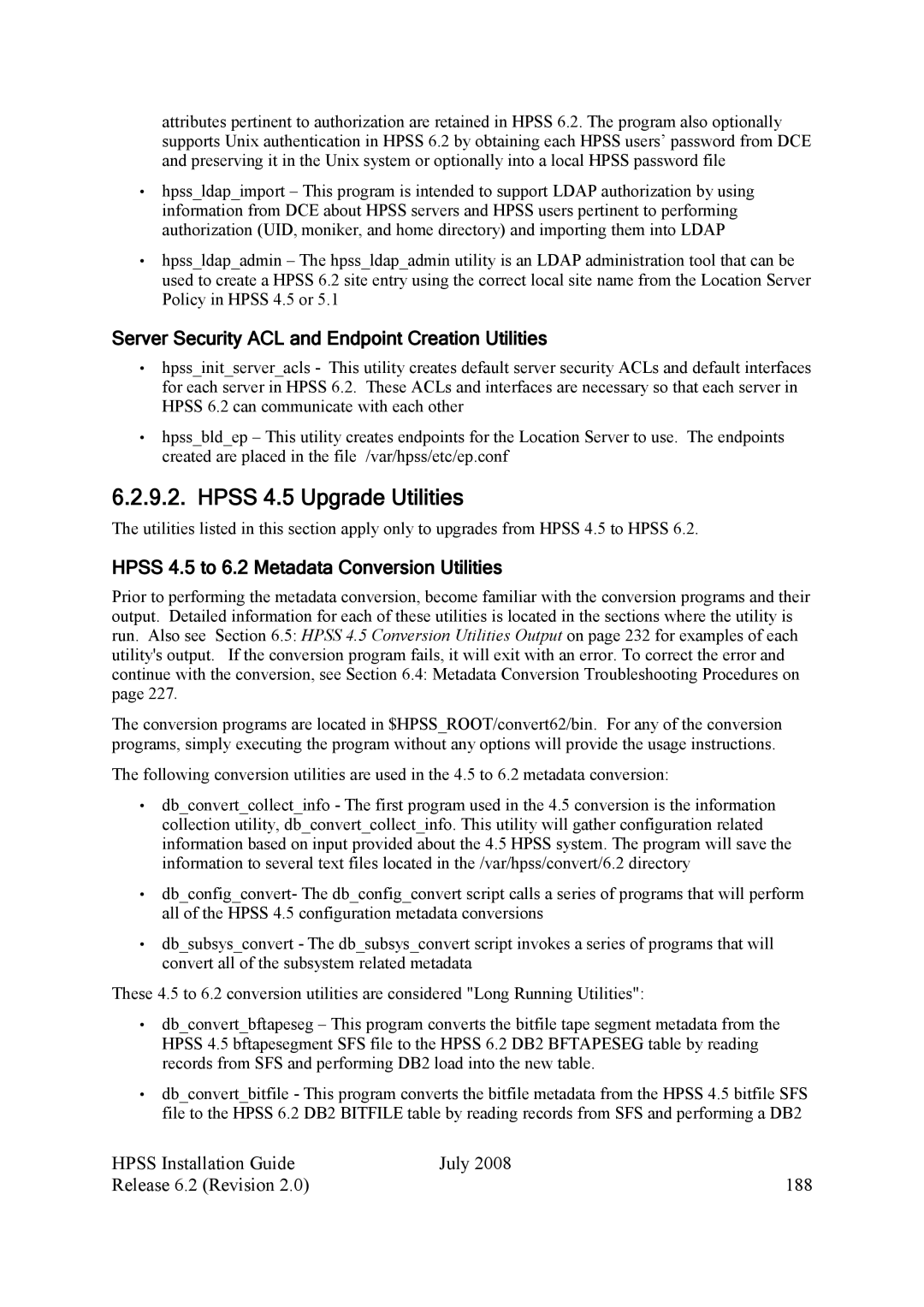 IBM HPSS manual Hpss 4.5 Upgrade Utilities, Server Security ACL and Endpoint Creation Utilities 