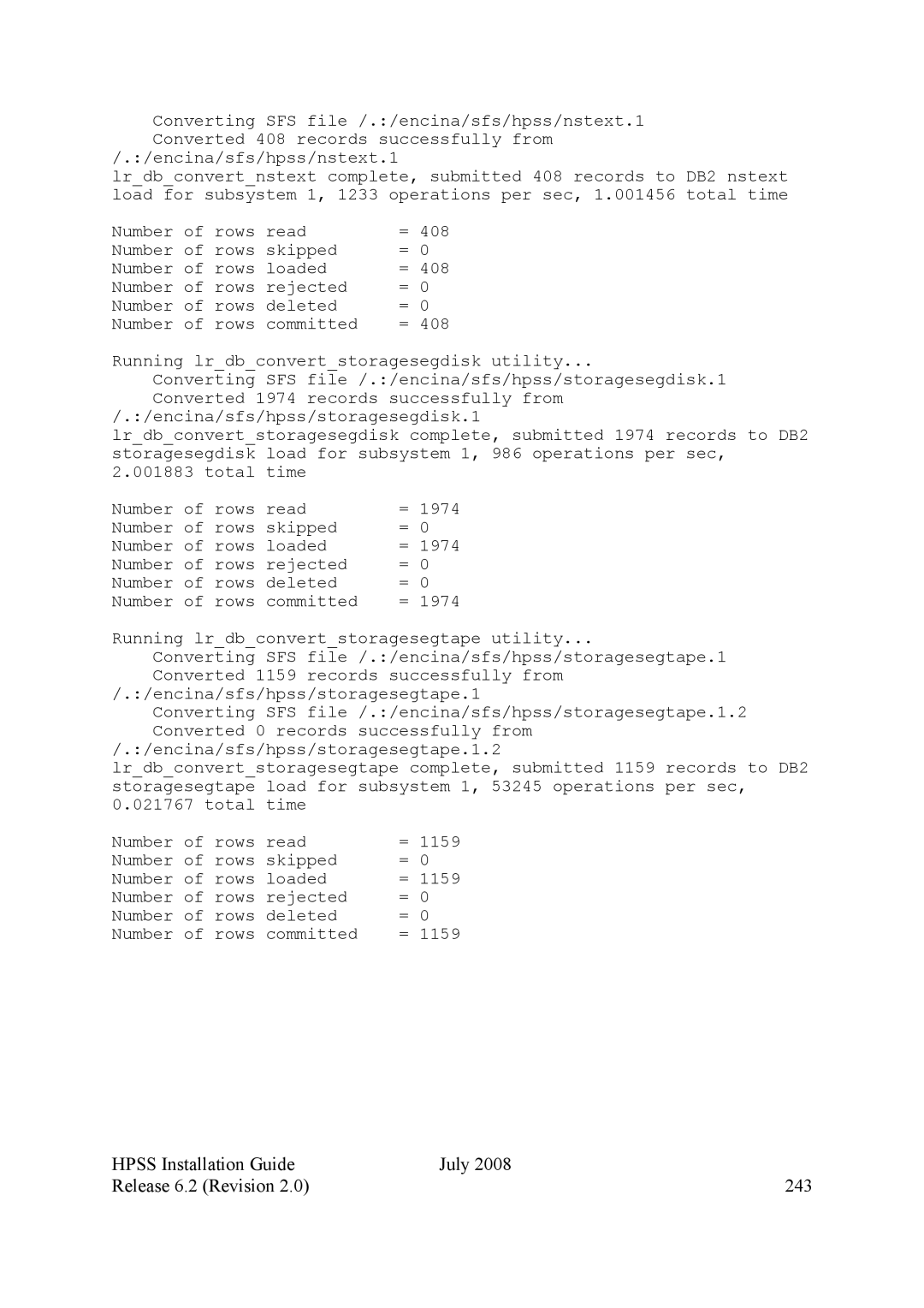 IBM HPSS manual Hpss Installation Guide July Release 6.2 Revision 243, Encina/sfs/hpss/nstext.1 