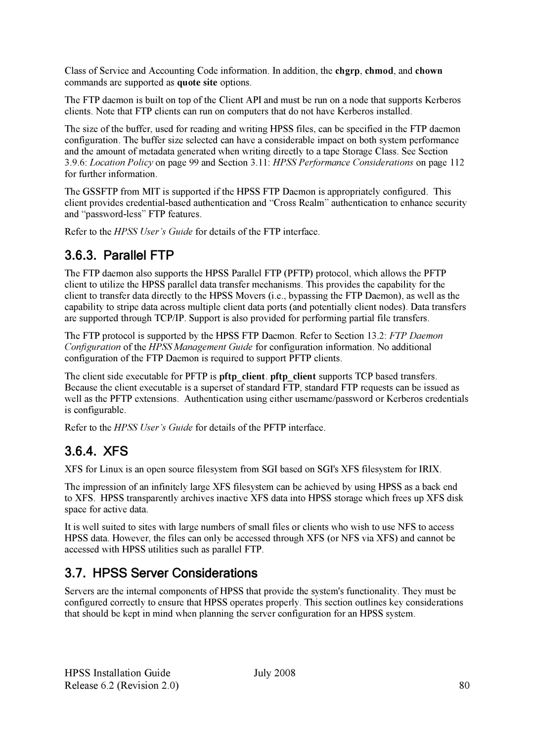 IBM HPSS manual Parallel FTP, Xfs, Hpss Server Considerations 