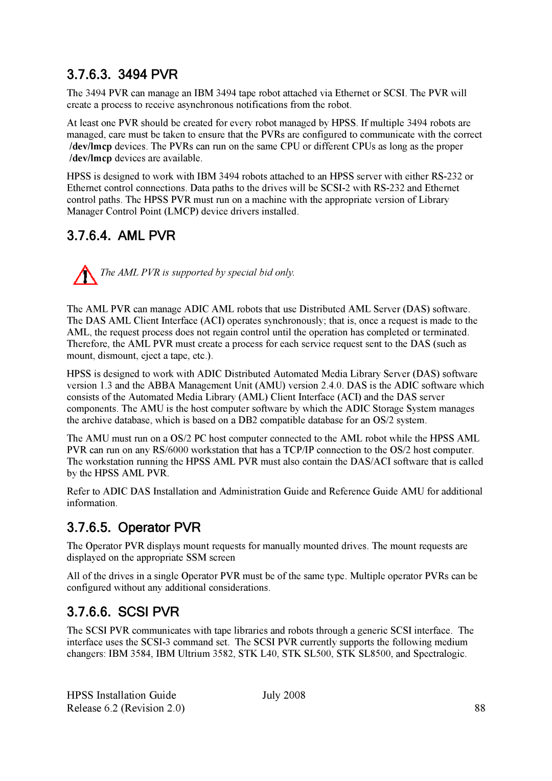 IBM HPSS manual 6.3 PVR, Aml Pvr, Operator PVR 