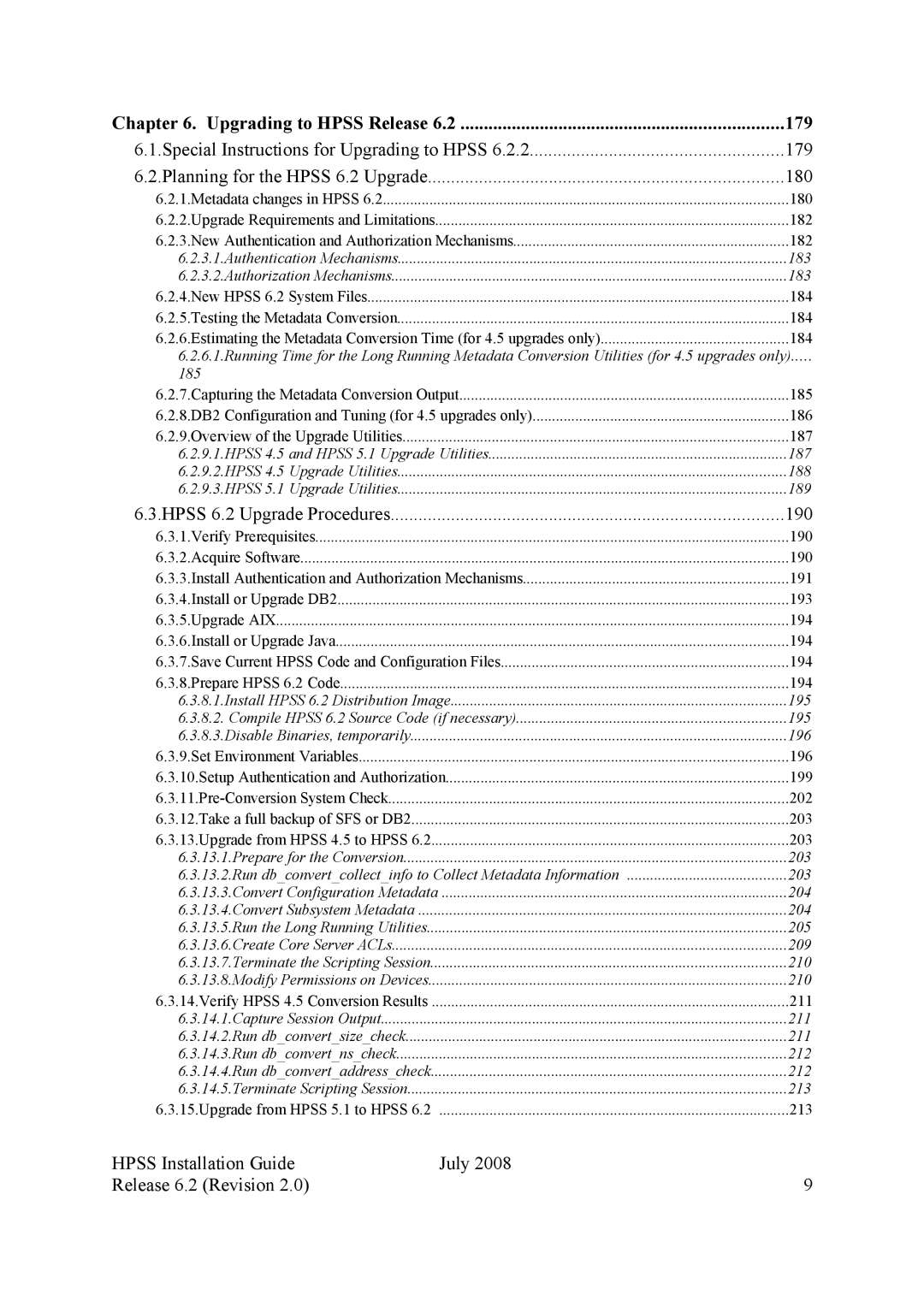 IBM HPSS manual Upgrading to Hpss Release 179, Hpss 6.2 Upgrade Procedures 190 