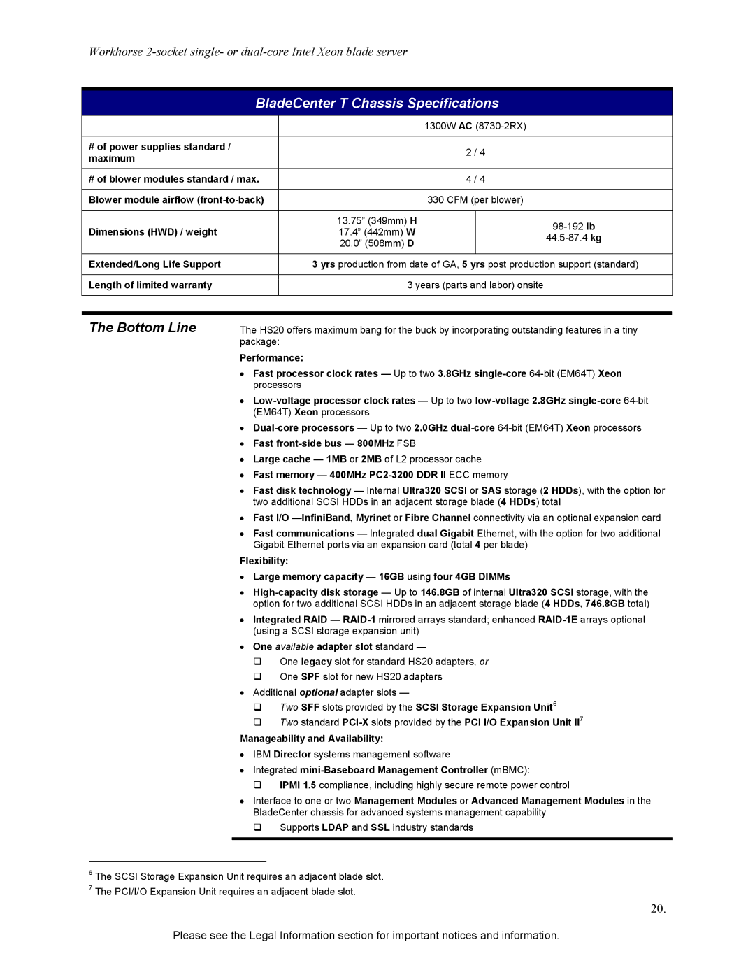 IBM HS20 specifications Bottom Line 