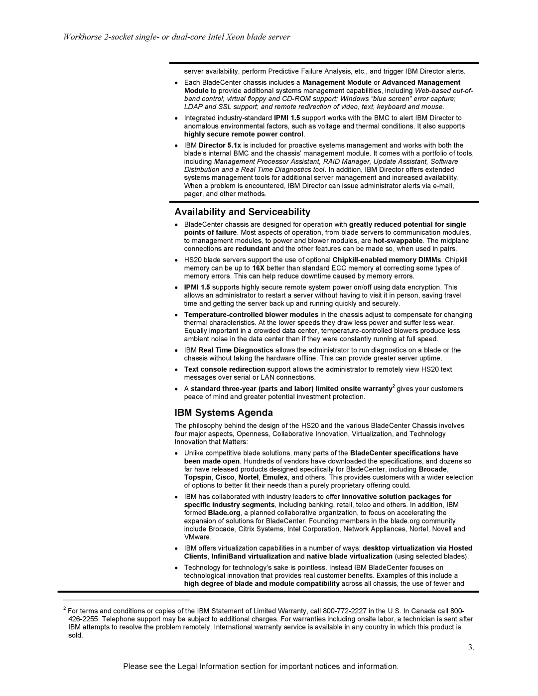 IBM HS20 specifications Availability and Serviceability, IBM Systems Agenda 