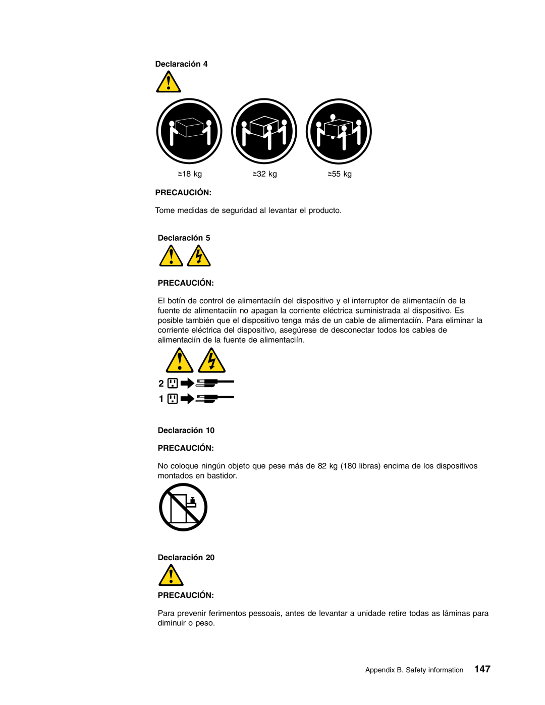 IBM HS40 manual Precaución, Declaración PRECAUCIÓN 