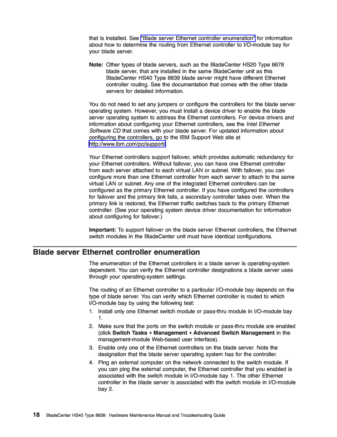 IBM HS40 manual Blade server Ethernet controller enumeration 