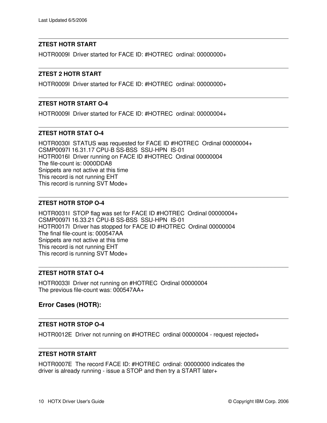 IBM HOTR, HS64, HOTS manual Error Cases Hotr 