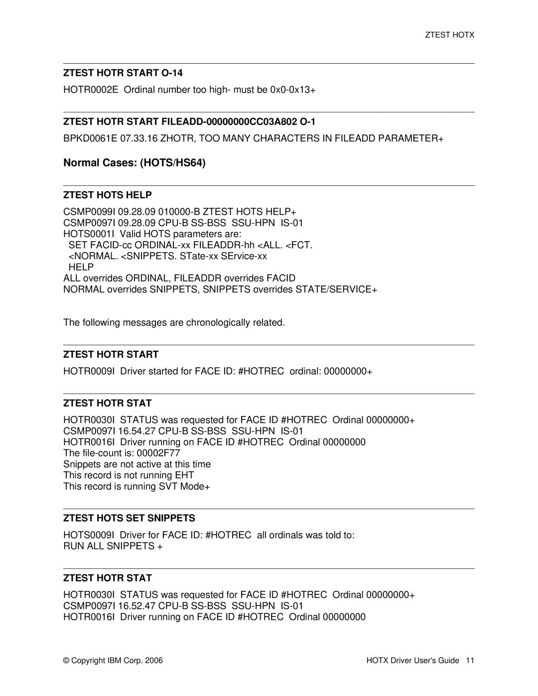 IBM HOTR manual Normal Cases HOTS/HS64 