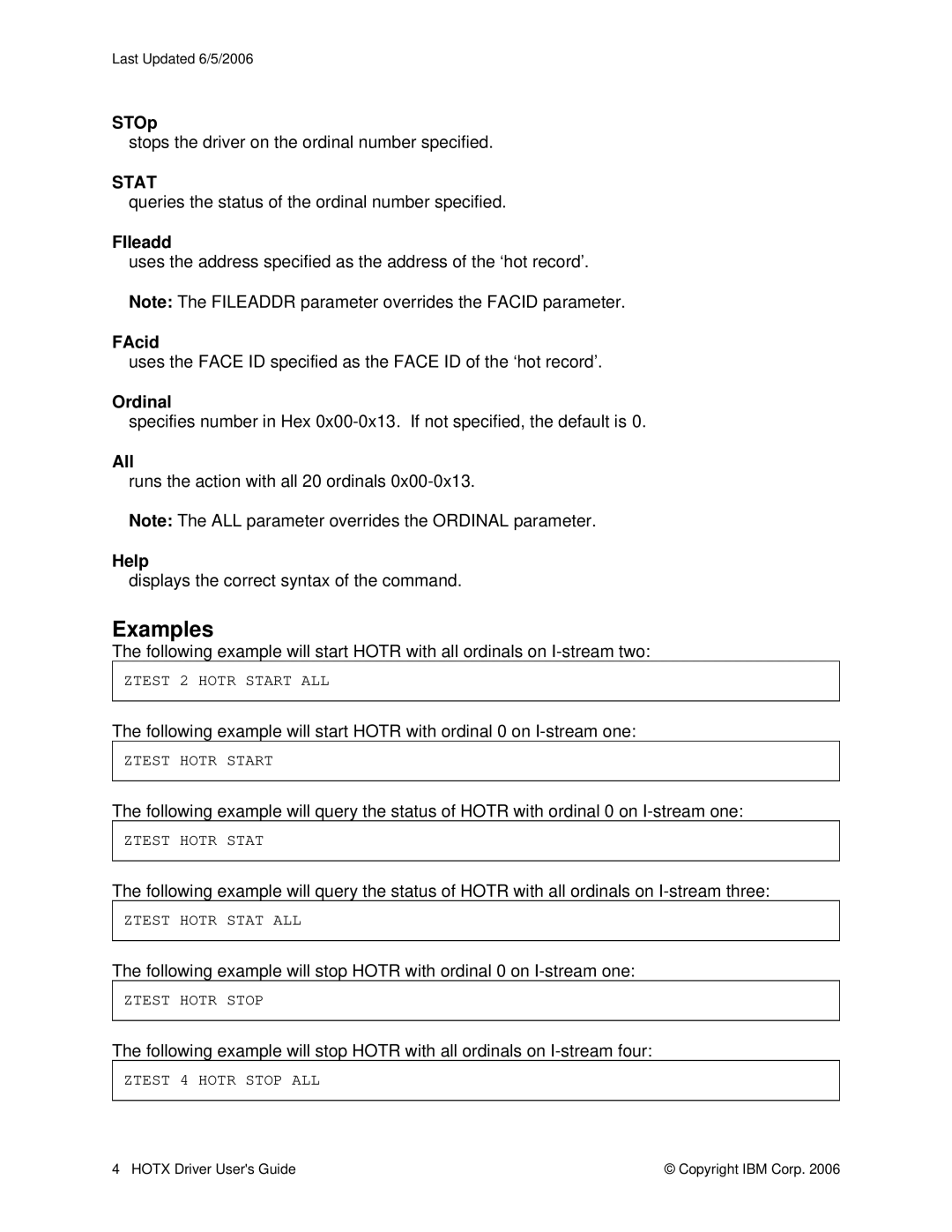 IBM HOTR, HS64, HOTS manual Examples, Stat 