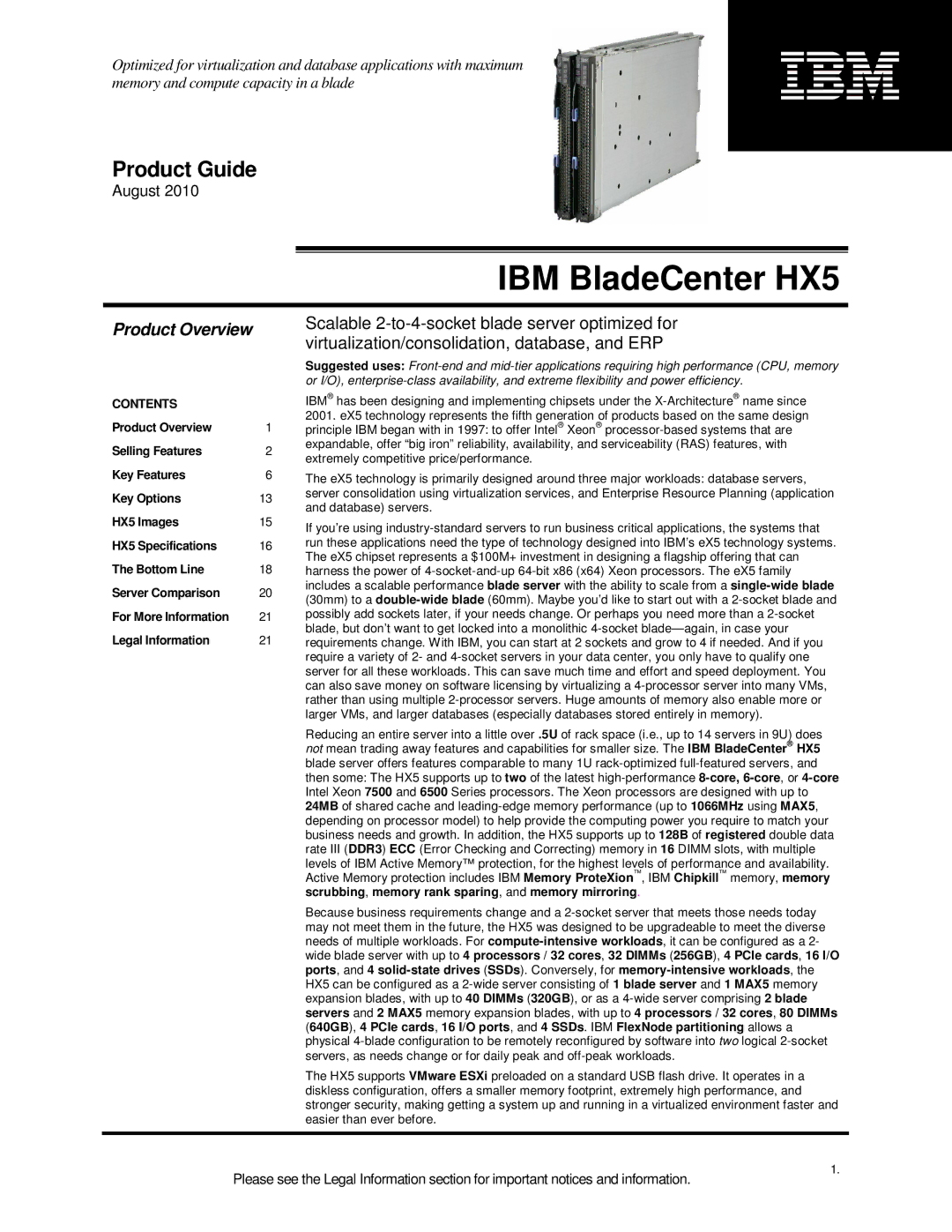 IBM specifications IBM BladeCenter HX5, Product Overview 