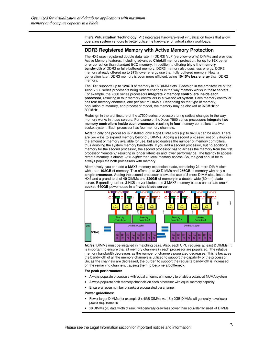 IBM HX5 specifications DDR3 Registered Memory with Active Memory Protection, For peak performance, Power guidelines 