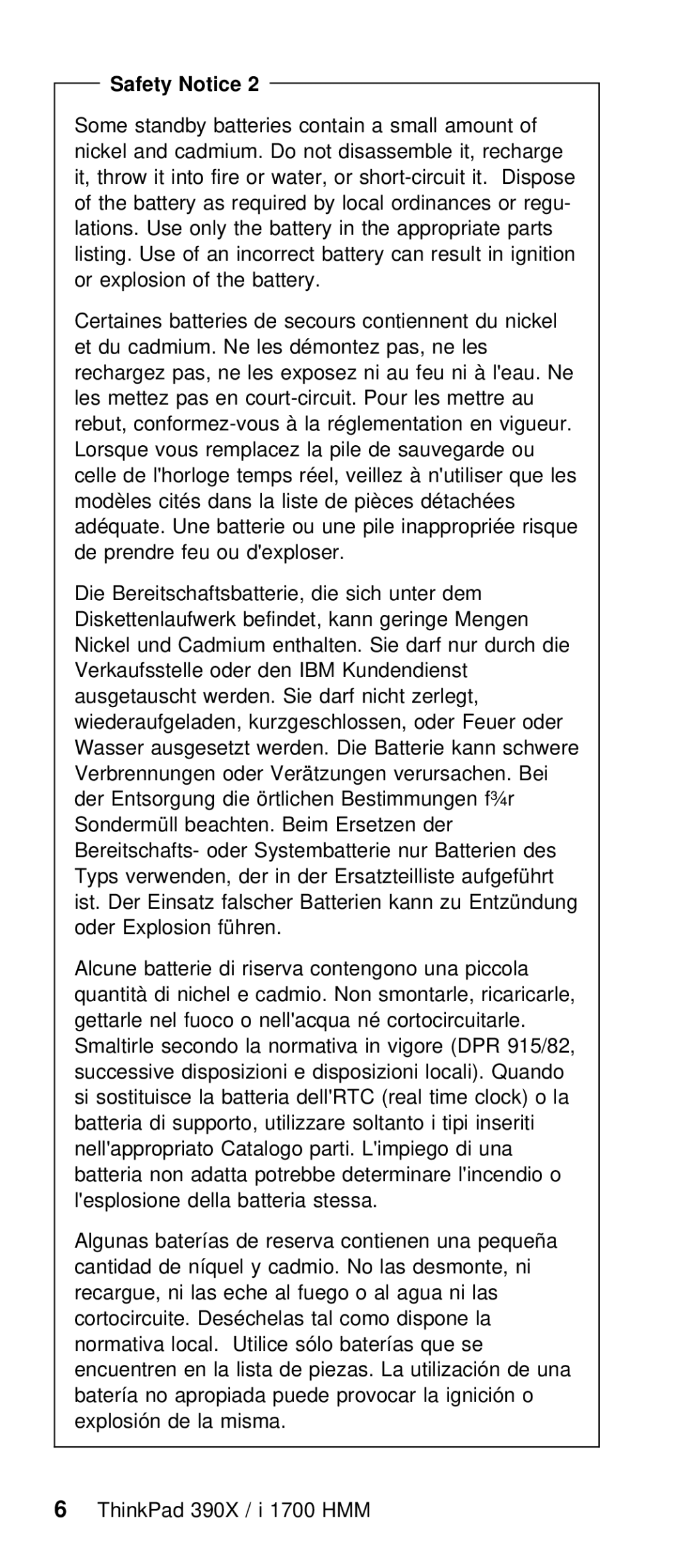 IBM I 1700 manual Safety, Some standby batteries contain a small 