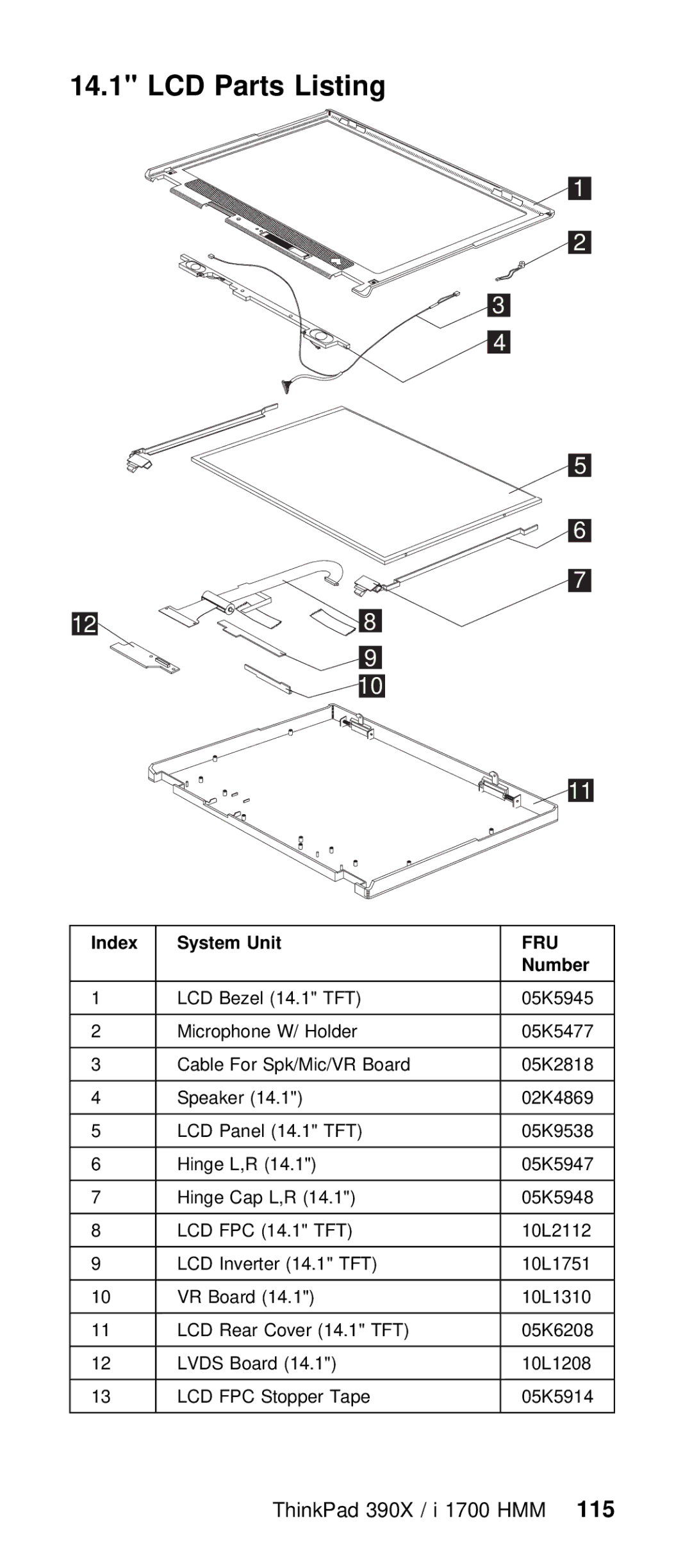 IBM I 1700 manual ThinkPad 390X / i 1700 115HMM 