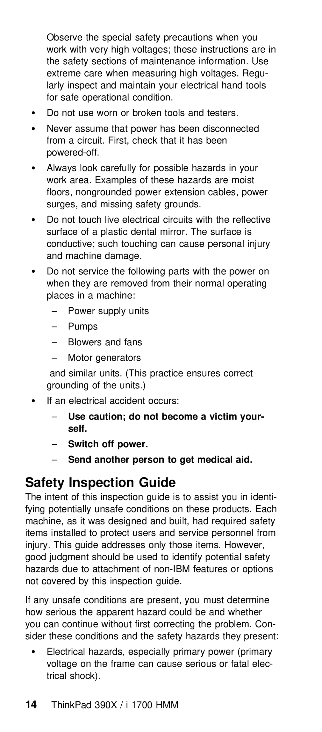 IBM I 1700 manual Safety Inspection Guide 