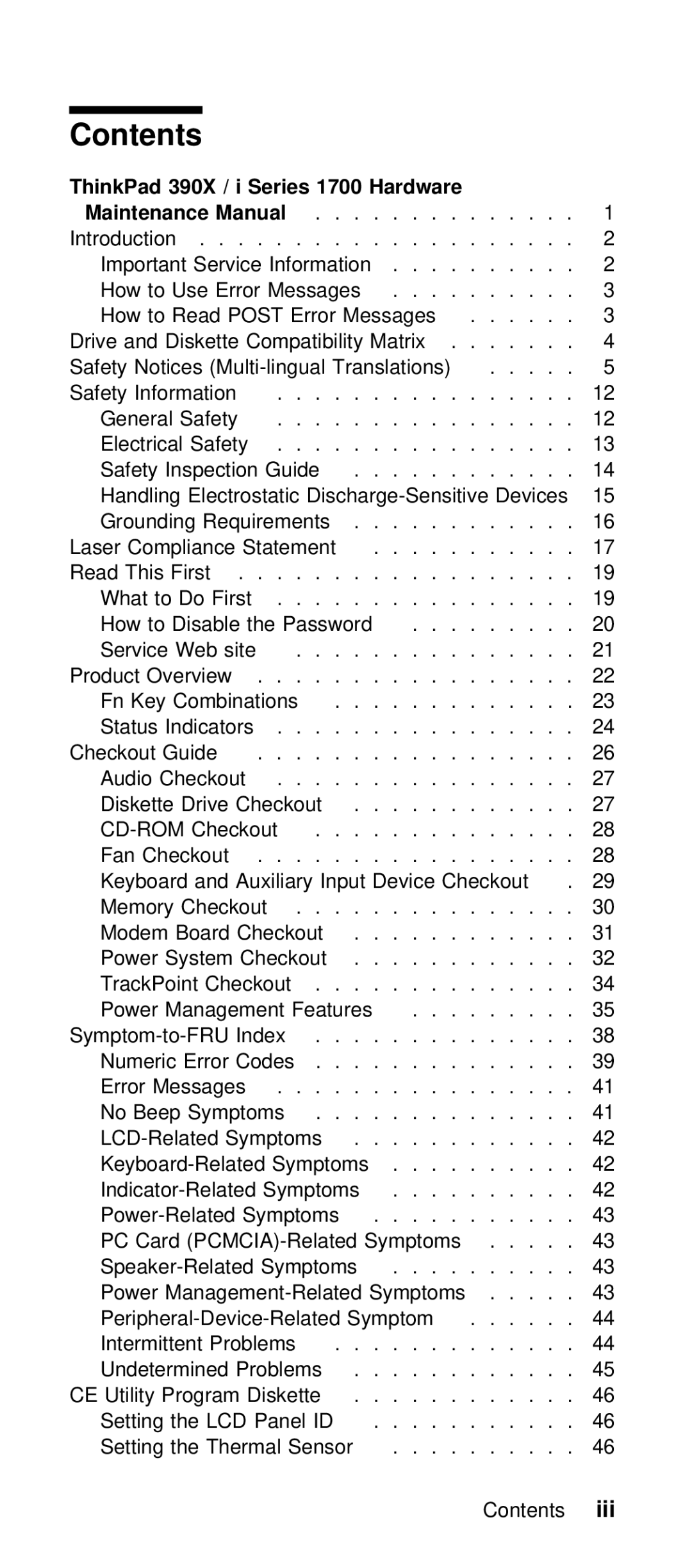 IBM I 1700 manual Contents 