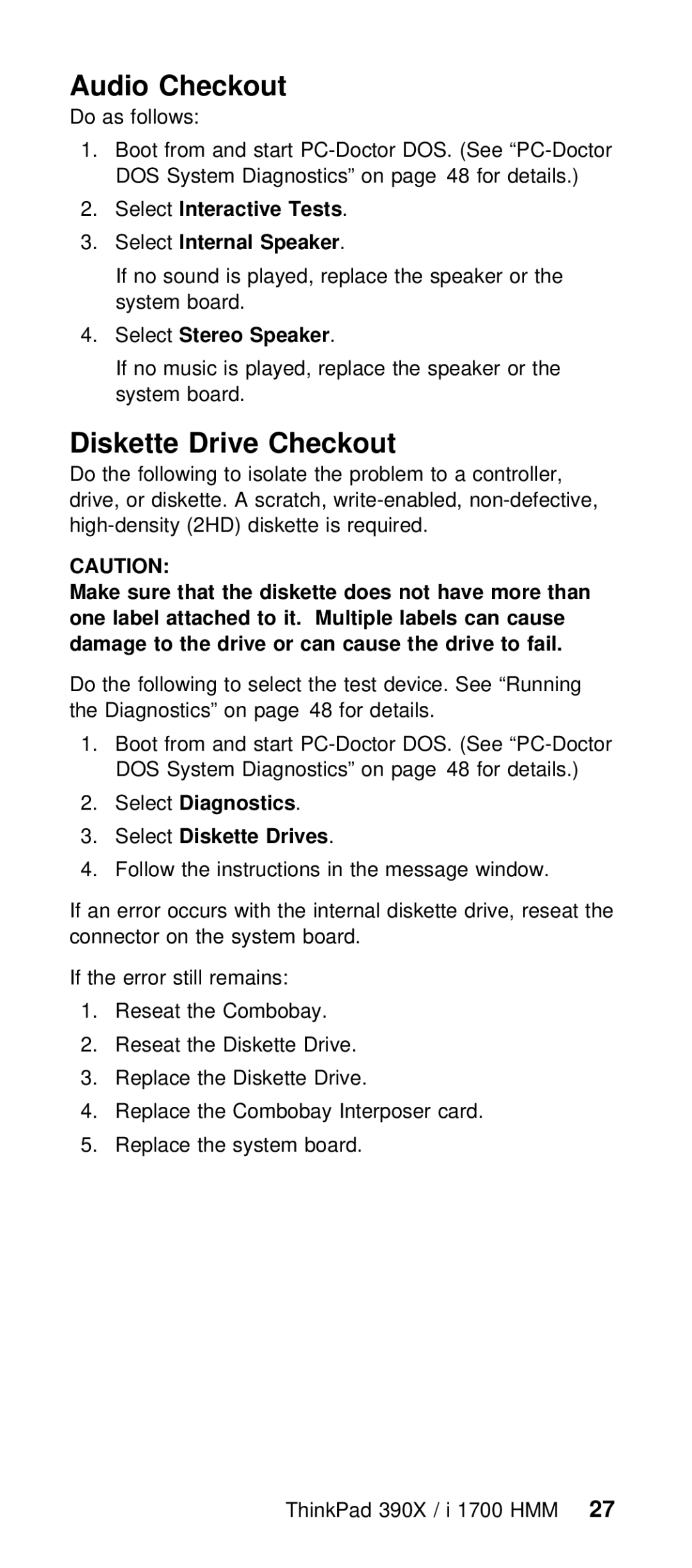 IBM I 1700 manual Diskette Drive Checkout 