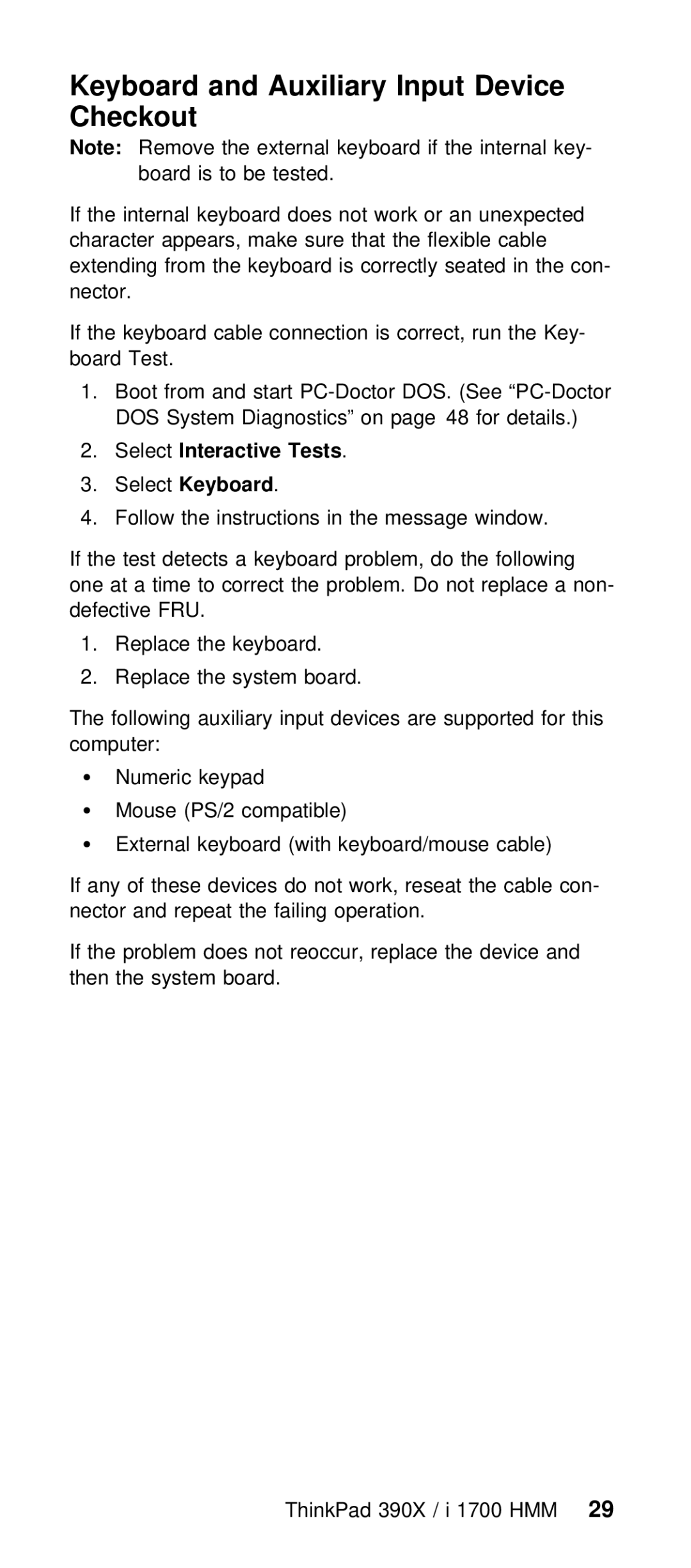 IBM I 1700 manual Keyboard and Auxiliary Input Device Checkout, SelectInteractive Tests SelectKeyboard 