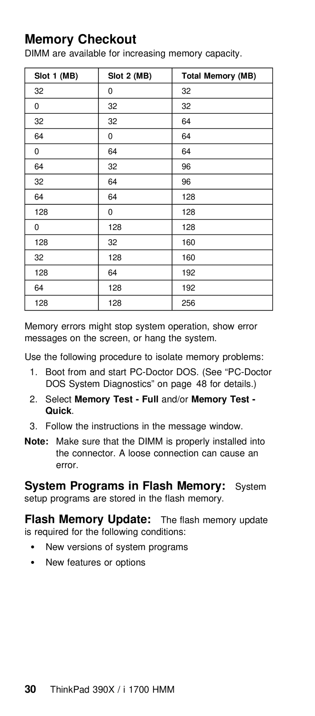 IBM I 1700 manual Memory Checkout, Full, Test Quick 