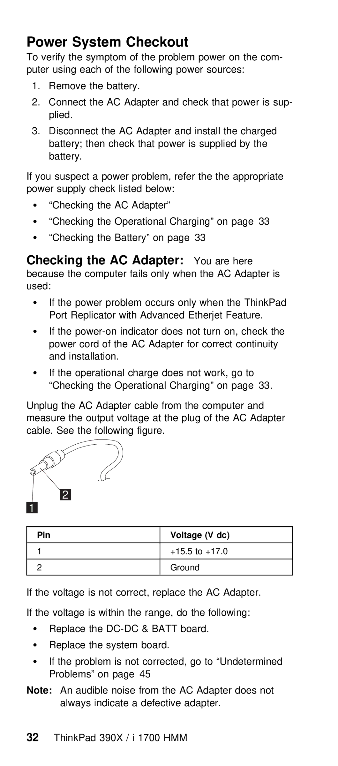 IBM I 1700 manual Voltage is not correct, replace the AC, Pin 