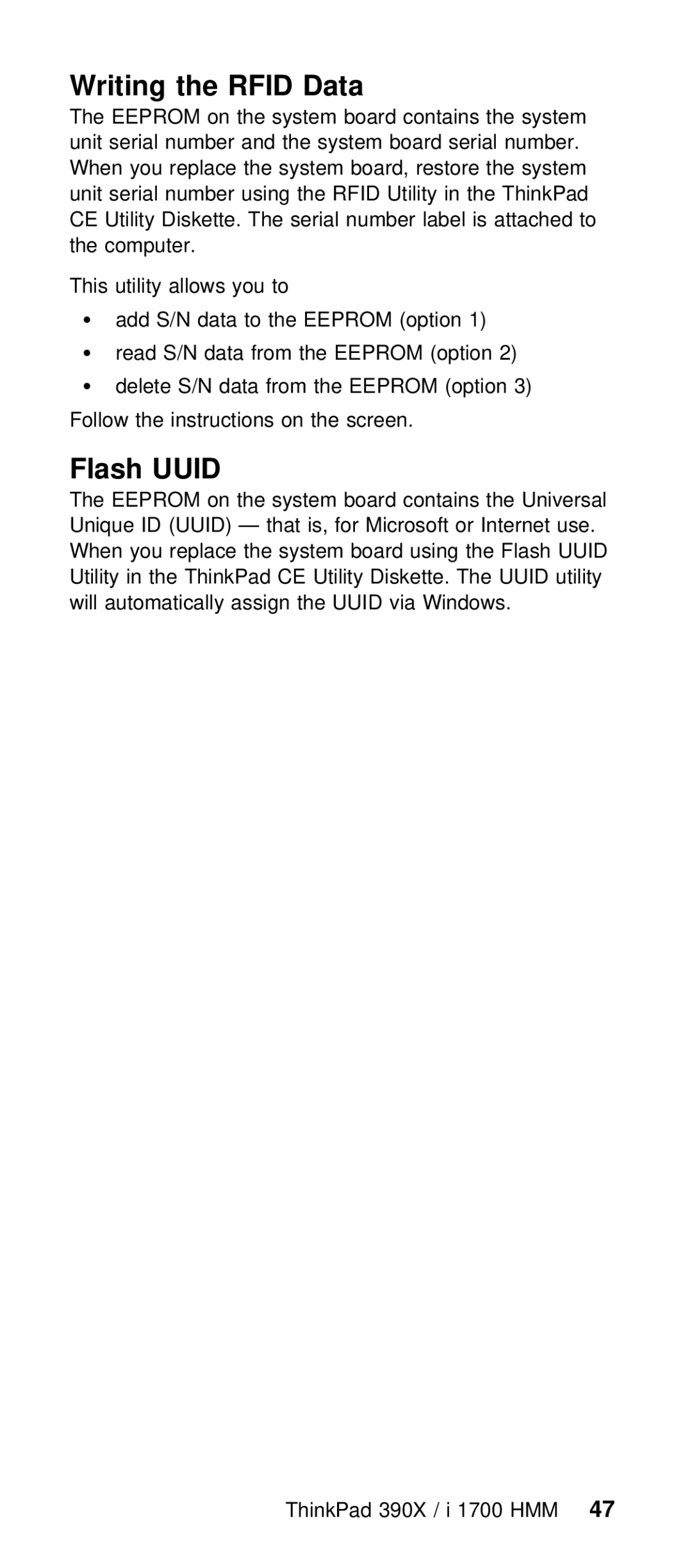 IBM I 1700 manual Rfid Data, Flash Uuid, System board contains the syst 