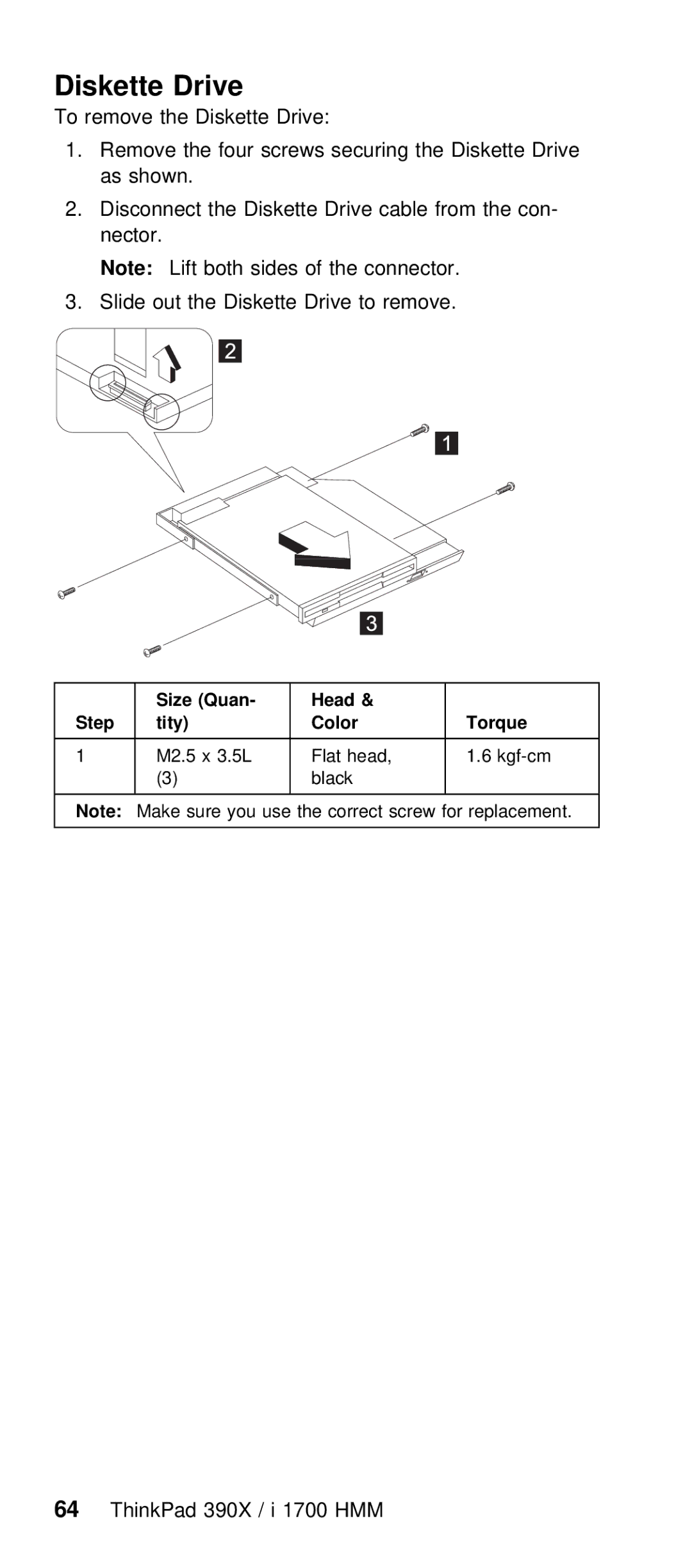 IBM I 1700 manual Diskette Drive, Quan, Step Tity 