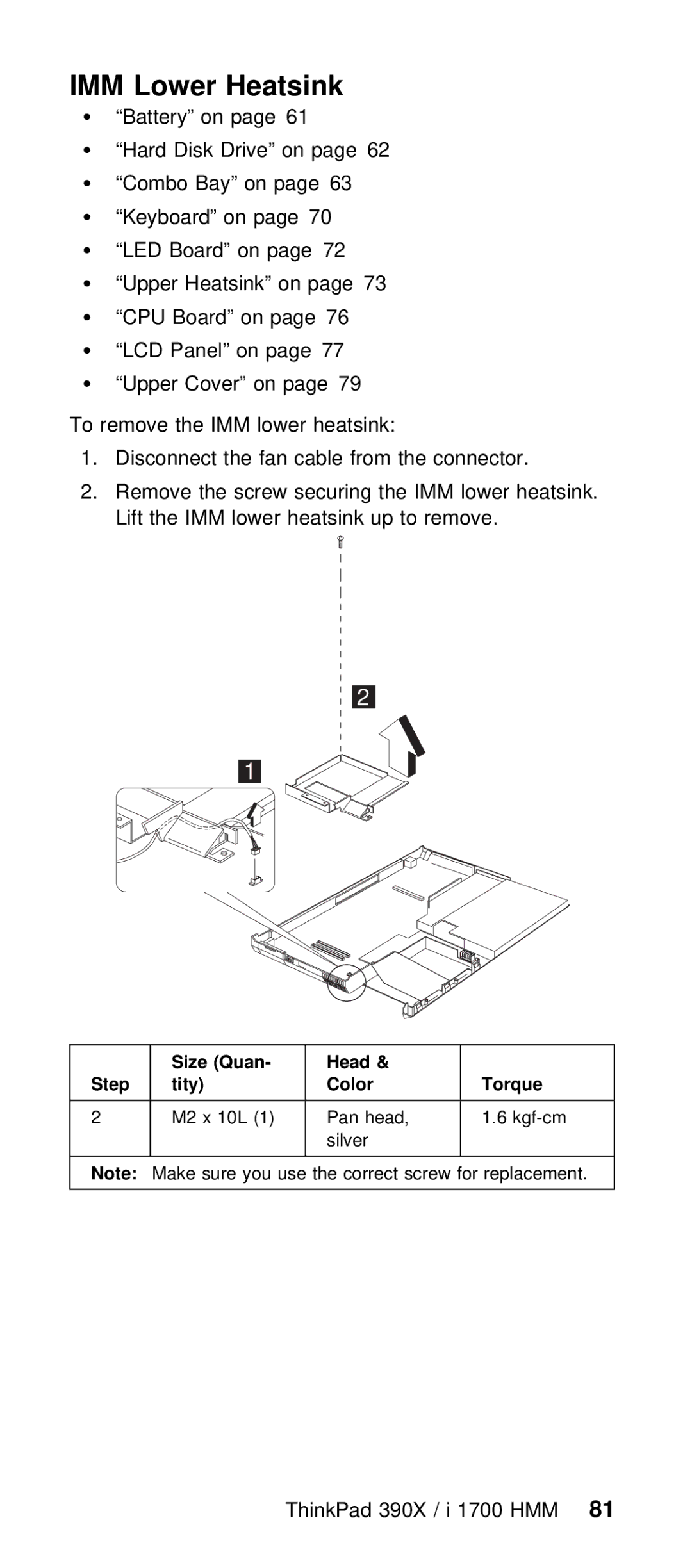 IBM I 1700 manual Heatsink 