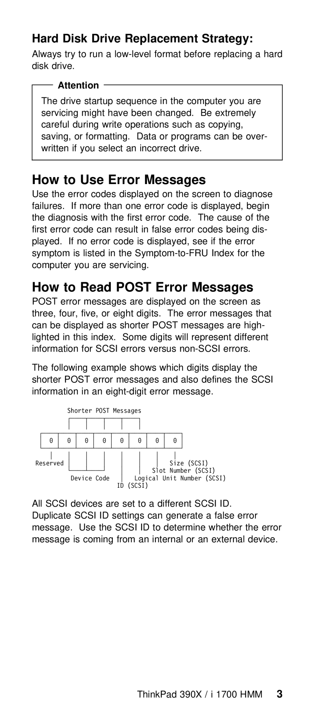 IBM I 1700 manual How to Use Error Messages, How to Read Post Error Messages 