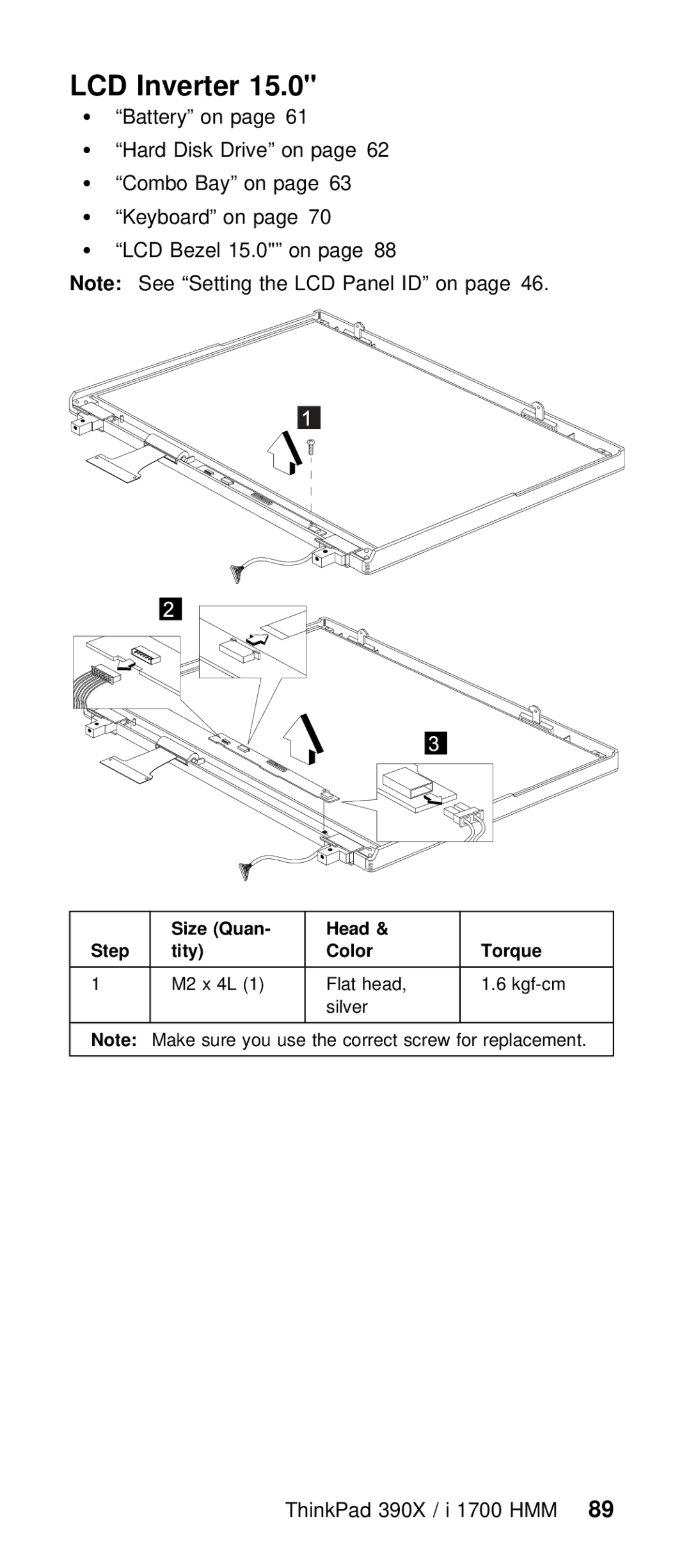 IBM I 1700 manual Inverter, ThinkPad 390X / i 1700 89HMM 