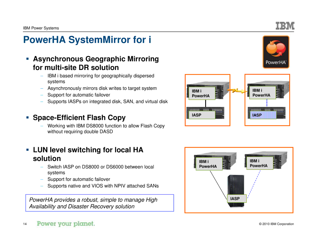 IBM I 7.1 manual PowerHA SystemMirror for, ƒ Space-Efficient Flash Copy, ƒ LUN level switching for local HA solution 