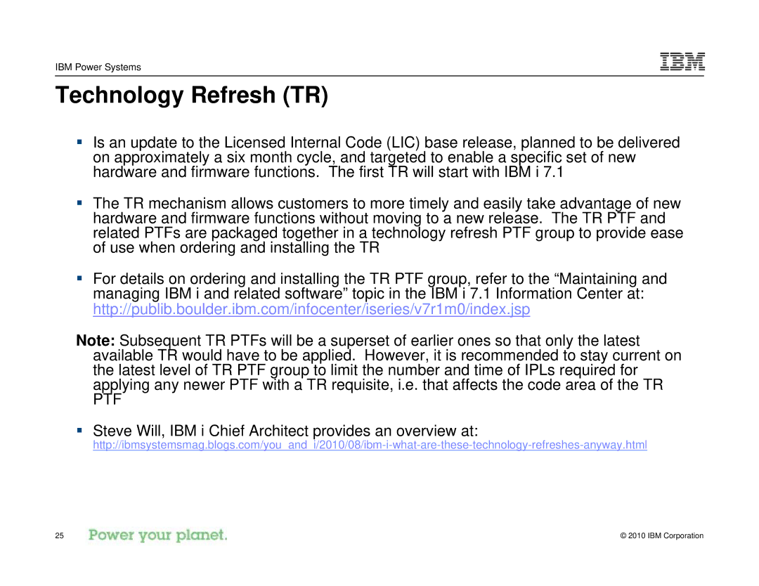 IBM I 7.1 manual Technology Refresh TR 