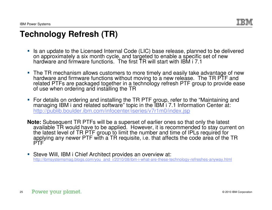 IBM I 7.1 manual Technology Refresh TR 
