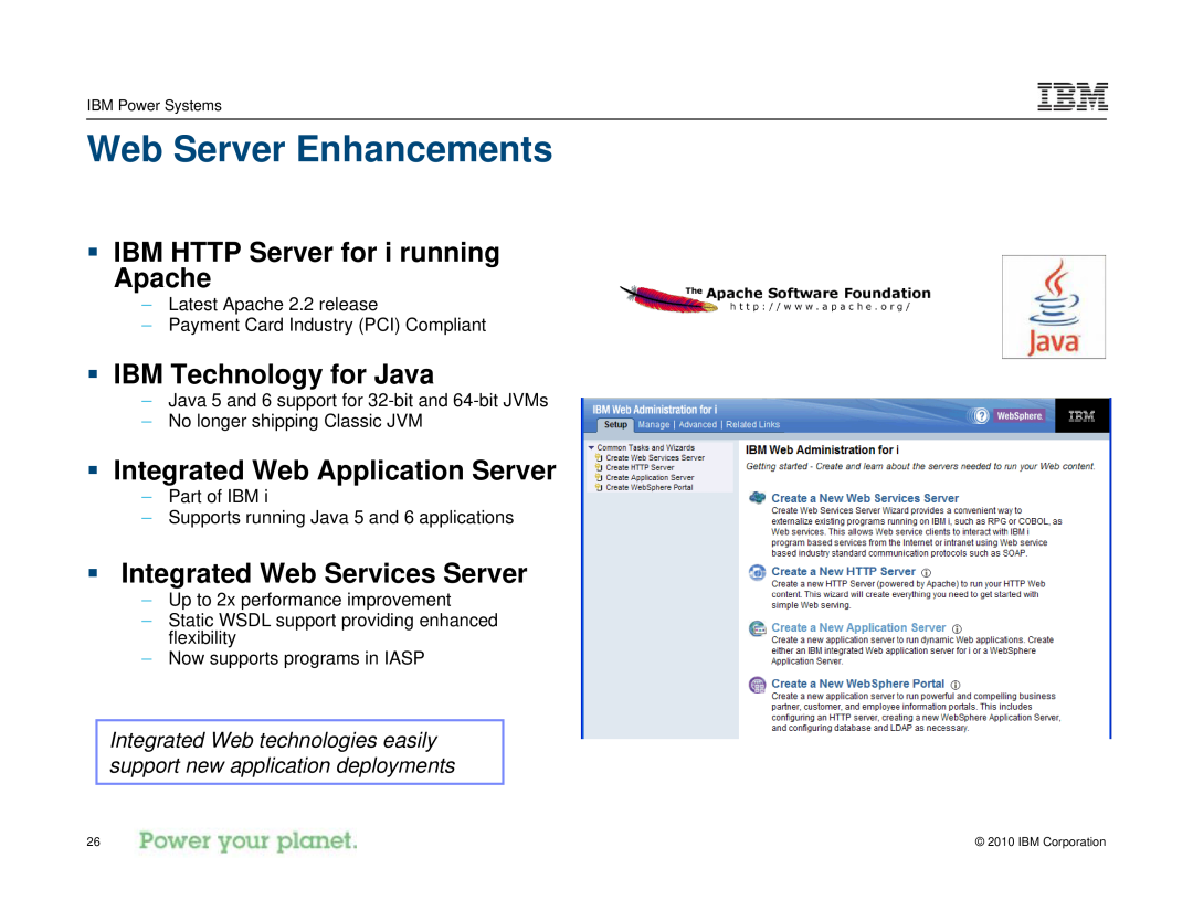 IBM I 7.1 manual Web Server Enhancements, ƒ IBM HTTP Server for i running Apache, ƒ IBM Technology for Java 